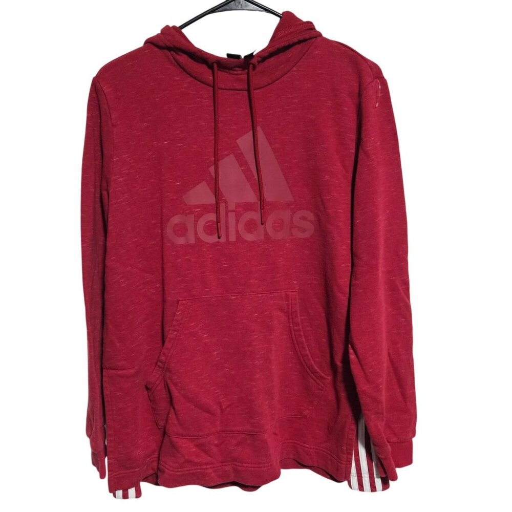 Adidas Red Hoodie Mens Size Large Pullover Sweatshirt Kangaroo Pocket Activewear